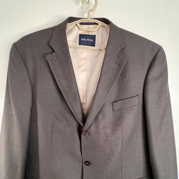 Nautica Mens Gray Tweed Plaid Wool Cashmere Blazer Jacket 46L Superior Tailoring - Picture 7 of 16
